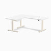 Desky L-Shape Melamine Standing Desk With Drawer, White desktop, Wheat frame