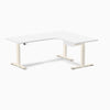 Desky L-Shape Melamine Standing Desk With Drawer, White desktop, Wheat frame