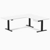 Desky L-Shape Melamine Standing Desk With Drawer, White desktop, Matte Black frame