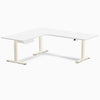 Desky L-Shape Melamine Standing Desk With Drawer, White desktop, Wheat frame