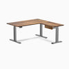 Desky Hardwood L-Shape Standing Desk With Drawer, Pheasantwood desktop, Space Grey frame