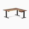Desky Hardwood L-Shape Standing Desk With Drawer, Saman desktop, Matte Black frame