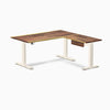 Desky Hardwood L-Shape Standing Desk With Drawer, Saman desktop, Wheat frame