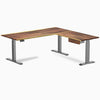 Desky Hardwood L-Shape Standing Desk With Drawer, Saman desktop, Space Grey frame