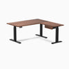 Desky Hardwood L-Shape Standing Desk With Drawer, Walnut desktop, Matte Black frame