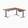 Desky Hardwood L-Shape Standing Desk With Drawer, Walnut desktop, Space Grey frame
