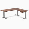 Desky Hardwood L-Shape Standing Desk With Drawer, Walnut desktop, Space Grey frame