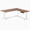 Desky Hardwood L-Shape Standing Desk With Drawer, Walnut desktop, White frame