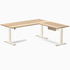 Desky Hardwood L-Shape Standing Desk With Drawer, White Ash desktop, Wheat frame