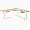 Desky Hardwood L-Shape Standing Desk With Drawer, White Ash desktop, White frame