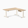 Desky Hardwood L-Shape Standing Desk With Drawer, White Ash desktop, Wheat frame