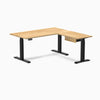 Desky Hardwood L-Shape Standing Desk With Drawer, White Oak desktop, Matte Black frame