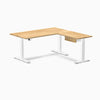 Desky Hardwood L-Shape Standing Desk With Drawer, White Oak desktop, White frame