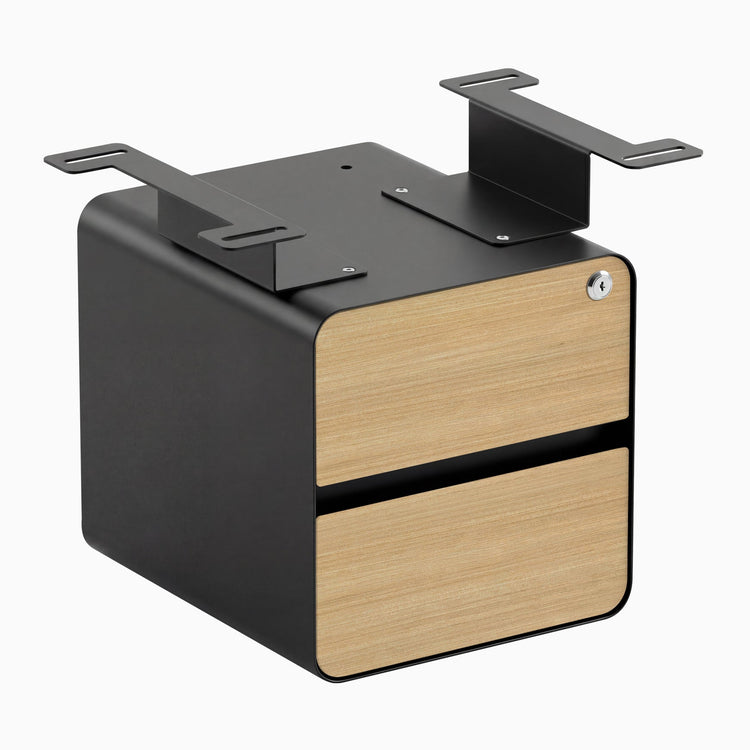 Desky minimal under desk cabinet black frame, sublime teak front