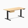 Desky Single Standing Desk With Drawer, Bamboo desktop, Matte Black frame