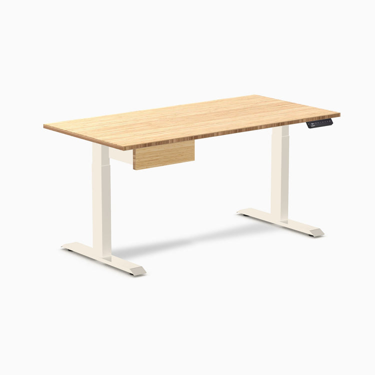 Desky Single Standing Desk With Drawer, Bamboo desktop, Wheat frame