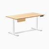 Desky Single Standing Desk With Drawer, Bamboo desktop, White frame