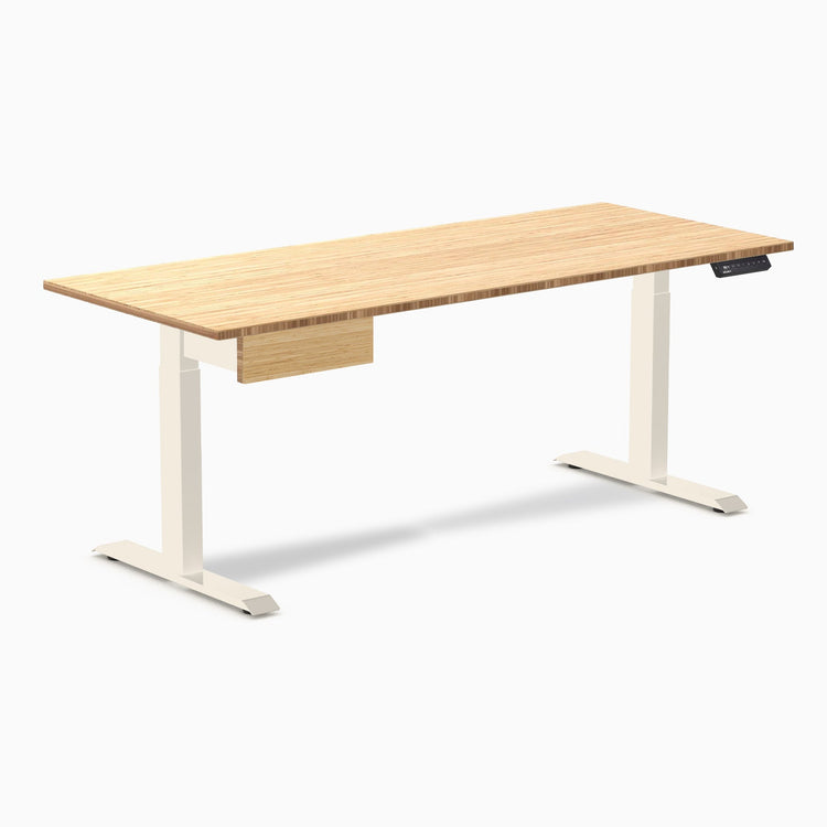 Desky Single Standing Desk With Drawer, Bamboo desktop, Wheat frame