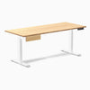 Desky Single Standing Desk With Drawer, Bamboo desktop, White frame
