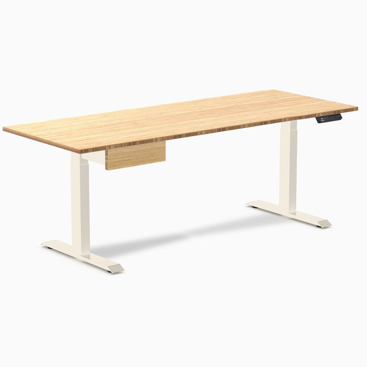 Desky Single Standing Desk With Drawer, Bamboo desktop, Wheat frame