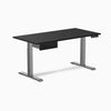 Desky Single Standing Desk With Drawer, Black desktop, Space Grey frame