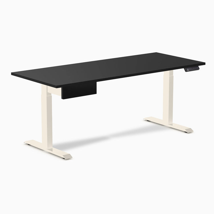Desky Single Standing Desk With Drawer, Black desktop, Wheat frame