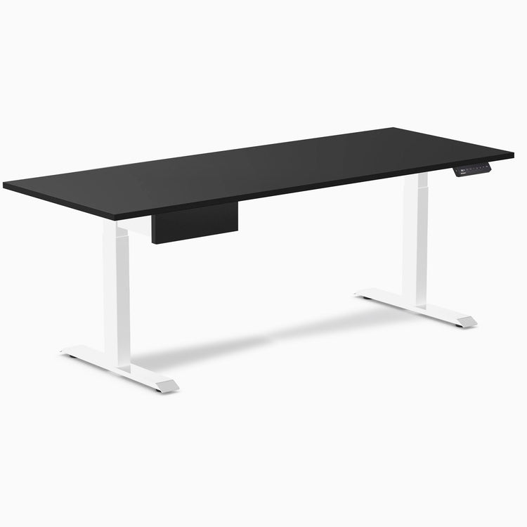 Desky Single Standing Desk With Drawer, Black desktop, White frame