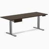 Desky Single Standing Desk With Drawer, Dark Bamboo desktop, Space Grey frame