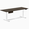 Desky Single Standing Desk With Drawer, Dark Bamboo desktop, White frame