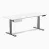 Desky Single Standing Desk With Drawer, White desktop, Space Grey frame