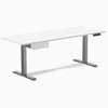 Desky Single Standing Desk With Drawer, White desktop, Space Grey frame