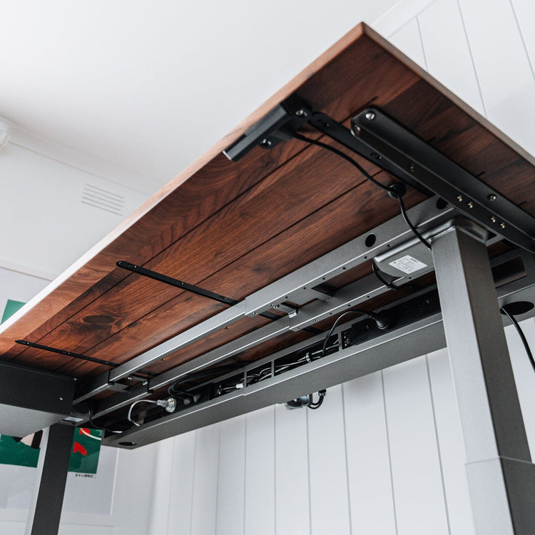 Desky space grey integrated cable and channel under desk