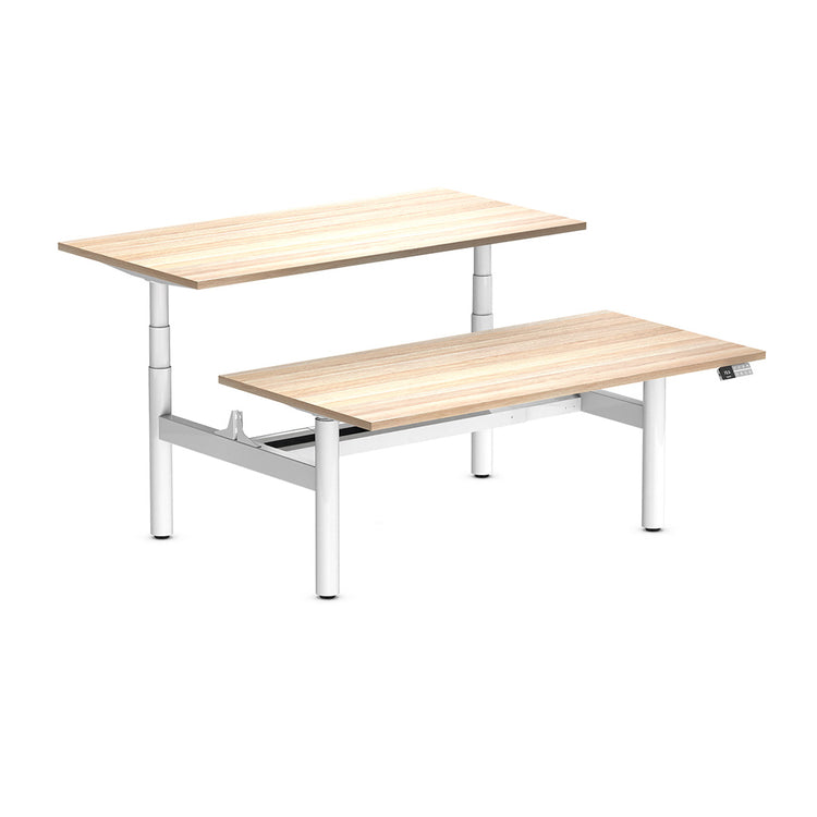 Desky Back to Back Round Leg Melamine Sit Stand Workstation