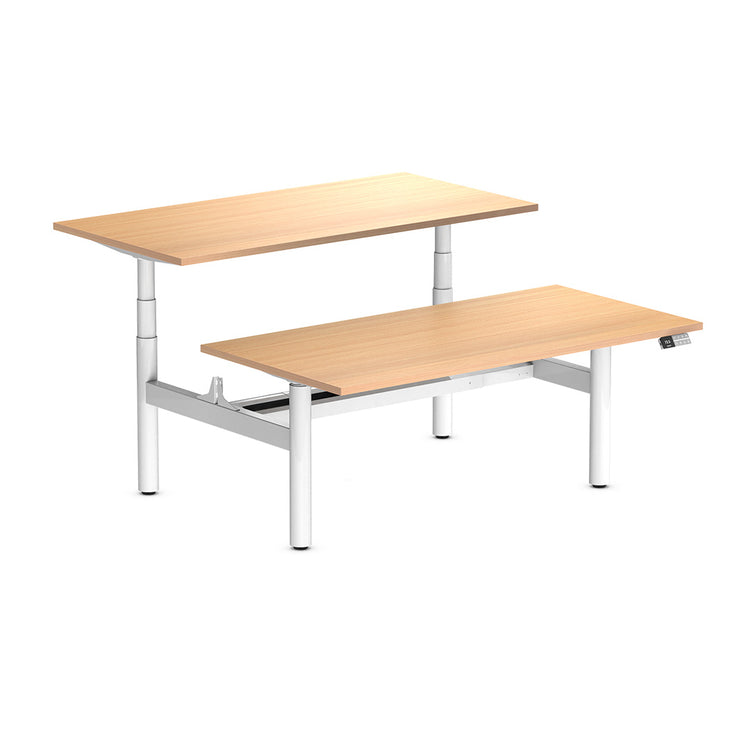 Desky Back to Back Round Leg Melamine Sit Stand Workstation