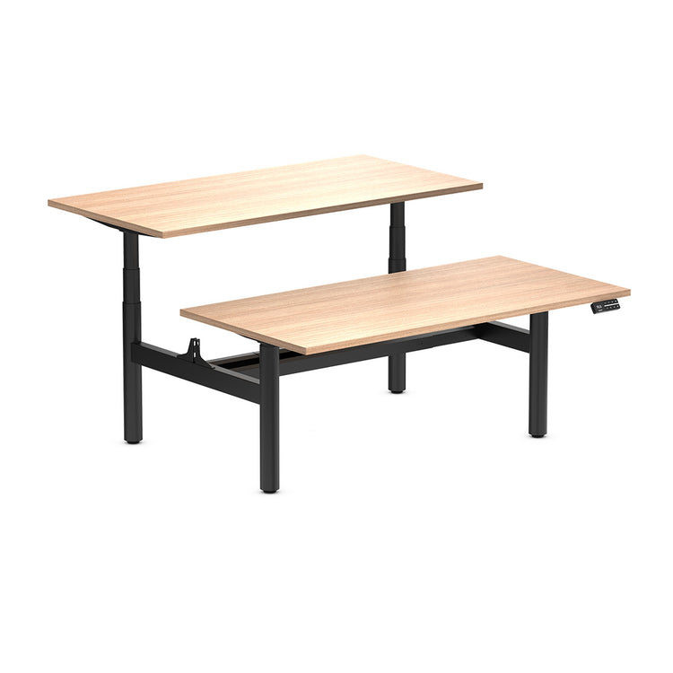 Desky Back to Back Round Leg Melamine Sit Stand Workstation