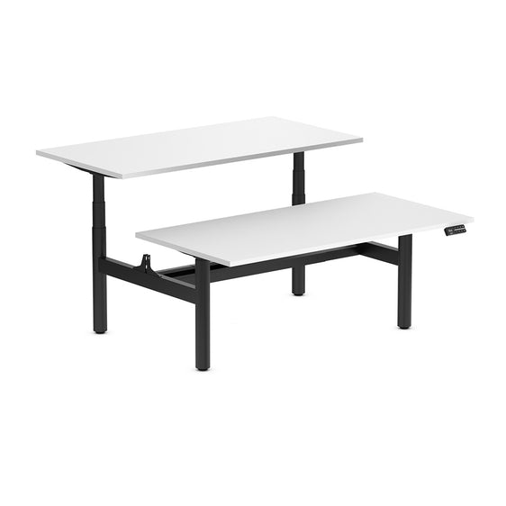 Desky Back to Back Round Leg Melamine Sit Stand Workstation