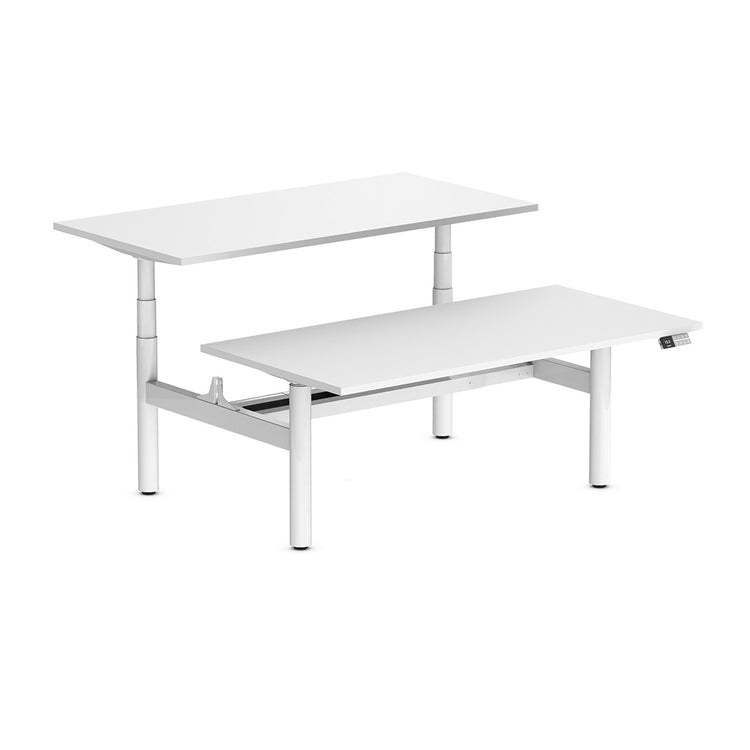 Desky Back to Back Round Leg Melamine Sit Stand Workstation