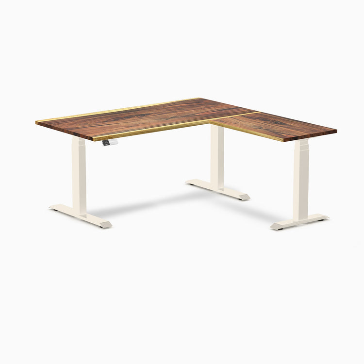Desky Hardwood L-Shape Sit Stand Desk