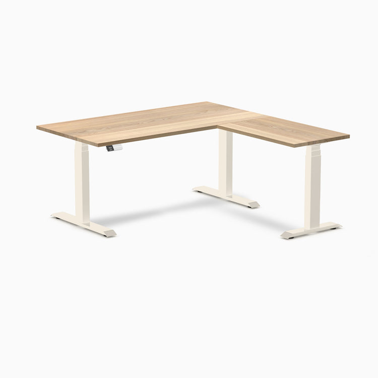 Desky Hardwood L-Shape Sit Stand Desk