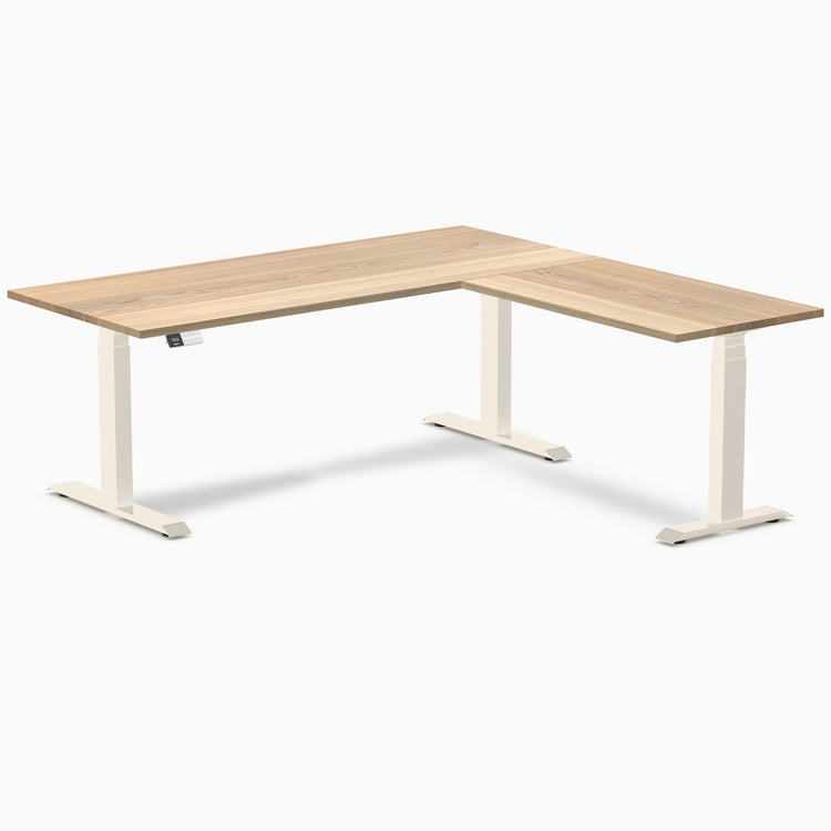 Desky Hardwood L-Shape Sit Stand Desk
