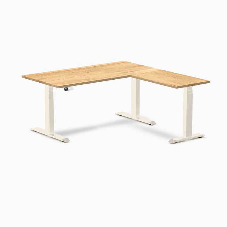 Desky Hardwood L-Shape Sit Stand Desk