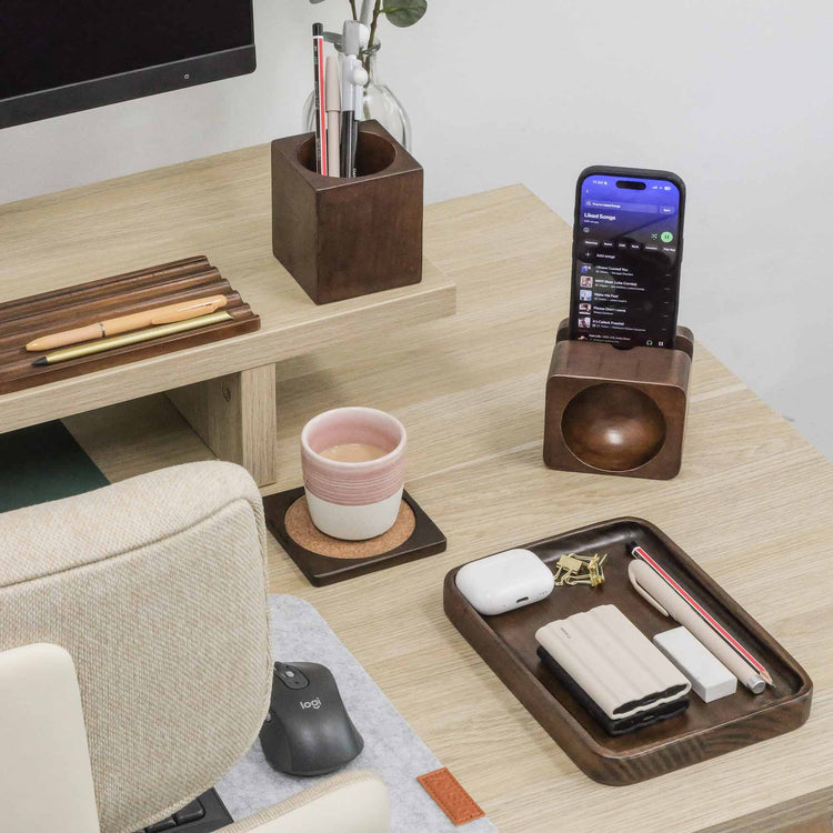 Desky Wooden Desk Accessories-Desk Organisers-Desky-Full Set Accessories-Rubberwood Walnut-DeskyÌâå¨ Australia
