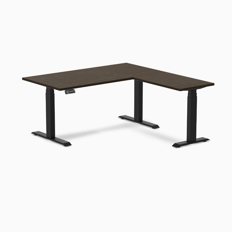 Desky Bamboo L-Shape Sit Stand Desk-L Shape Desks-Desky-Dark Bamboo-1500x750x1550x500mm-Matte Black-DeskyÌâå¨ Australia