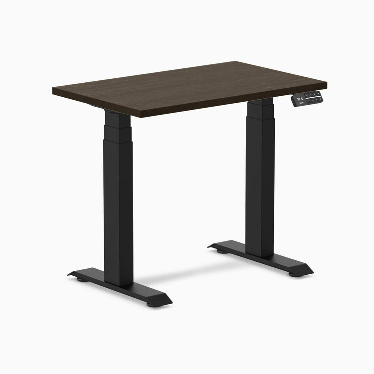 Desky Dual Mini Bamboo Sit Stand Desk-Dual Desks-Desky-Dark Bamboo-800x500mm-Matte Black-Desky® Australia