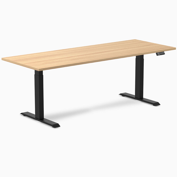 Desky Dual Melamine Sit Stand Desk-Dual Desks-Desky-Sublime Teak-2000x750mm-Matte Black-DeskyÌâå¨ Australia