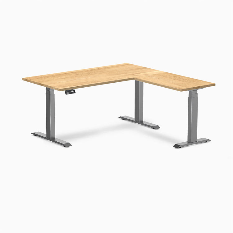 Desky Hardwood L-Shape Sit Stand Desk-L Shape Desks-Desky-White Oak-1500x750x1550x500mm-Space Grey-Desky® Australia