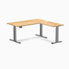 Desky Hardwood L-Shape Sit Stand Desk-L Shape Desks-Desky-White Oak-1500x750x1550x500mm-Space Grey-Desky® Australia