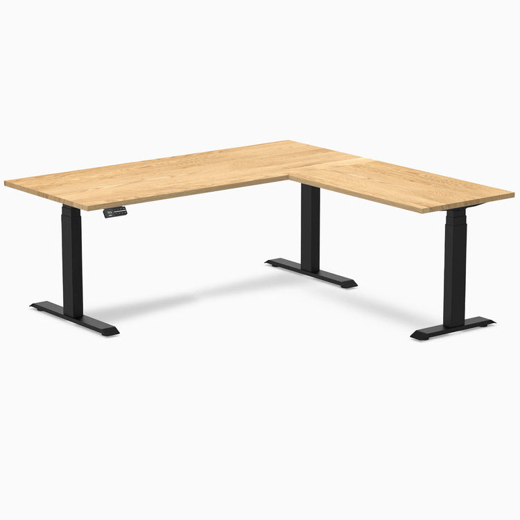 Desky Hardwood L-Shape Sit Stand Desk-L Shape Desks-Desky-White Oak-1800x750x1750x600mm-Matte Black-Desky® Australia