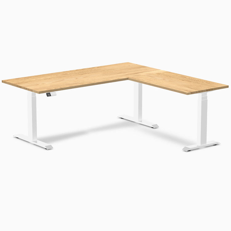 Desky Hardwood L-Shape Sit Stand Desk-L Shape Desks-Desky-White Oak-1800x750x1750x600mm-White-Desky® Australia