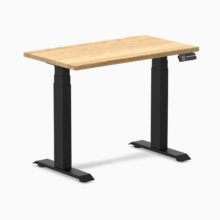 Desky Dual Mini Hardwood Sit Stand Desk-Dual Desks-Desky-White Oak-900x500mm-Matte Black-Desky® Australia